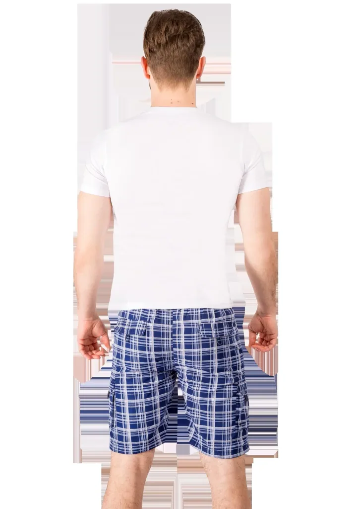 Shorts with cargo pocket, color navy/checked, size XL