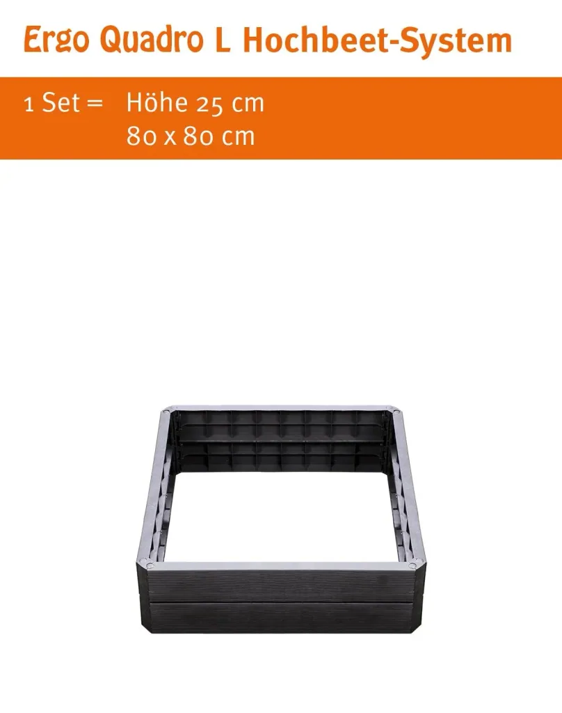 Ergo Quadro L raised bed system anthracite, height: 25 cm, 80 x 80 cm