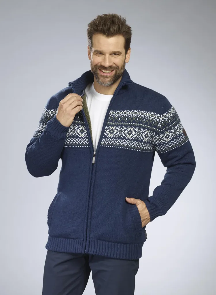 Cardigan with Berber fleece, color navy, size M