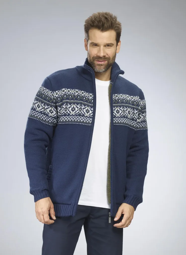 Cardigan with Berber fleece, color navy, size M