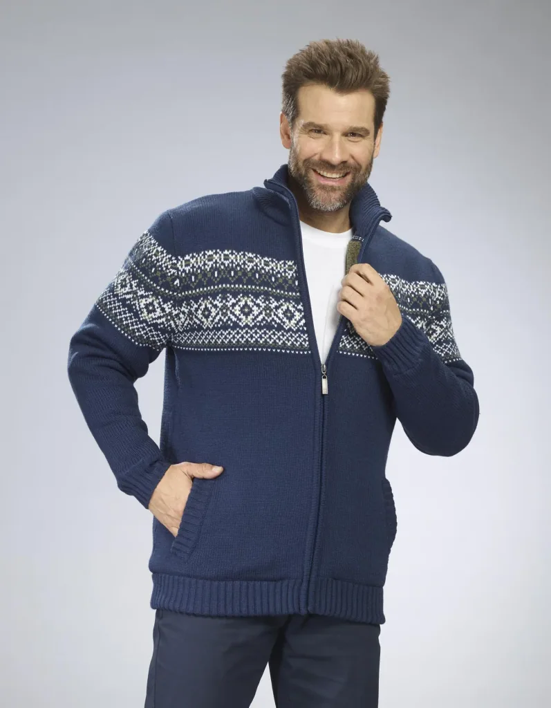 Cardigan with Berber fleece, color navy, size M