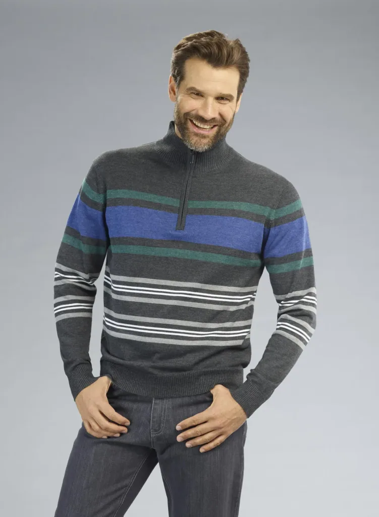 Sweater with zipper, color anthracite/striped, size M