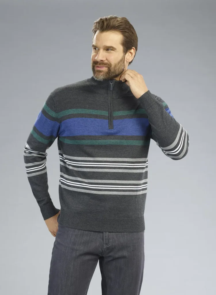 Sweater with zipper, color anthracite/striped, size M