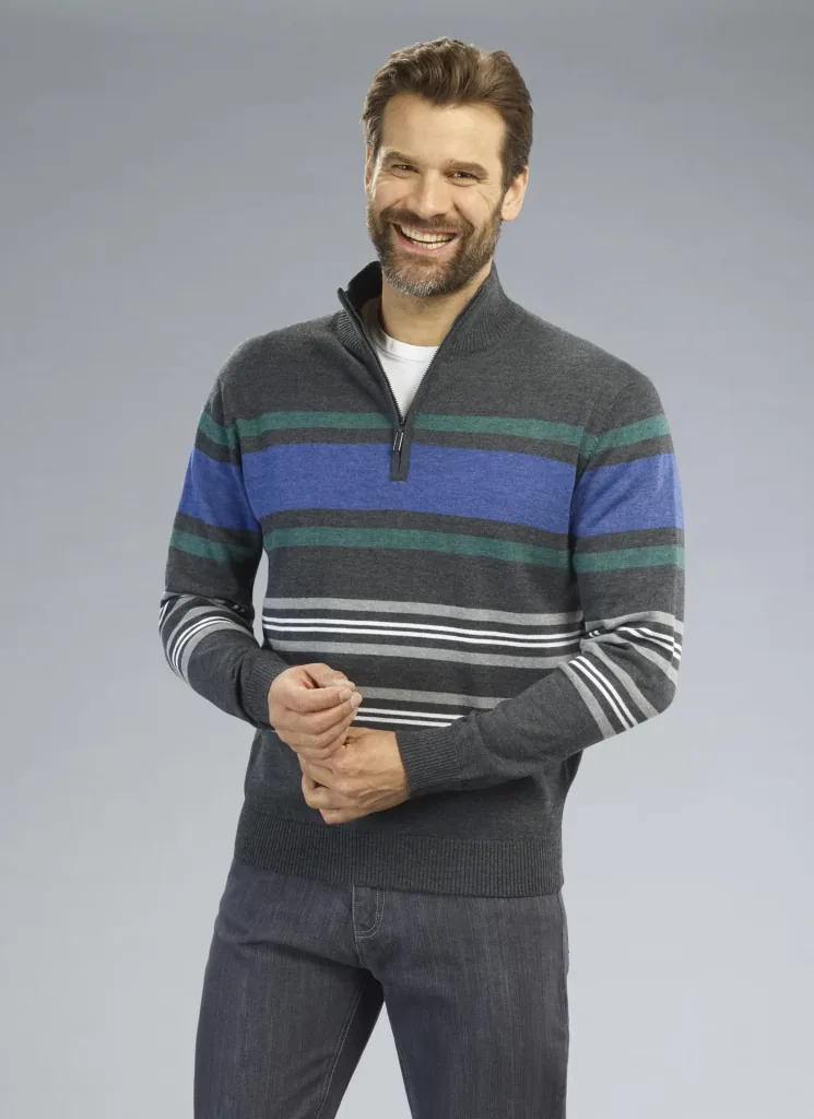Sweater with zipper, color anthracite/striped, size M