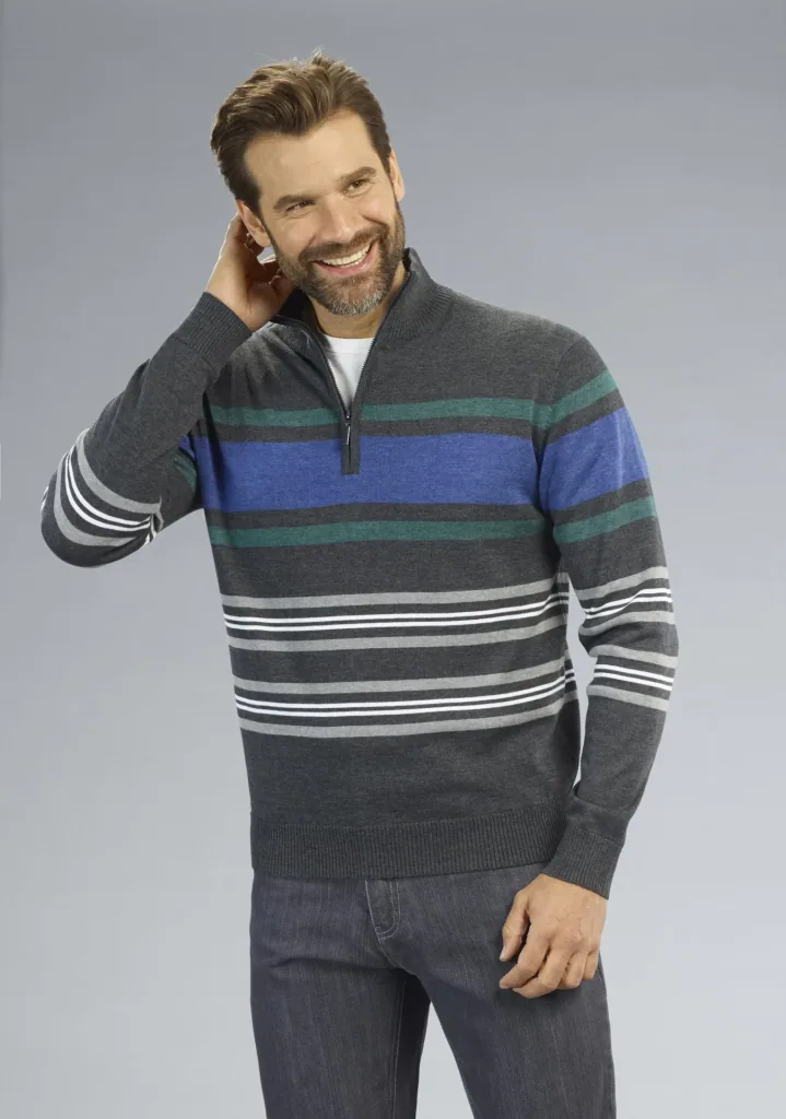 Sweater with zipper, color anthracite/striped, size M