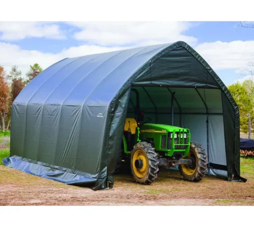 Foliekas 23,8 m², groen, 390×610 cm – Garage-in-a-Box, DuPont stalen frame, weerbestendig