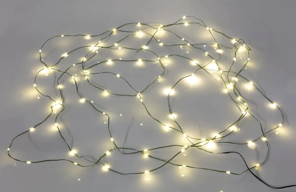 LED light chain with 100 warm white LEDs