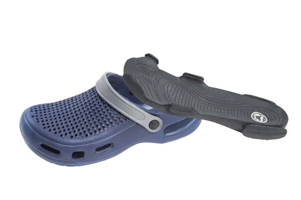 Leisure mules with removable footbed, color navy/silver, size 39