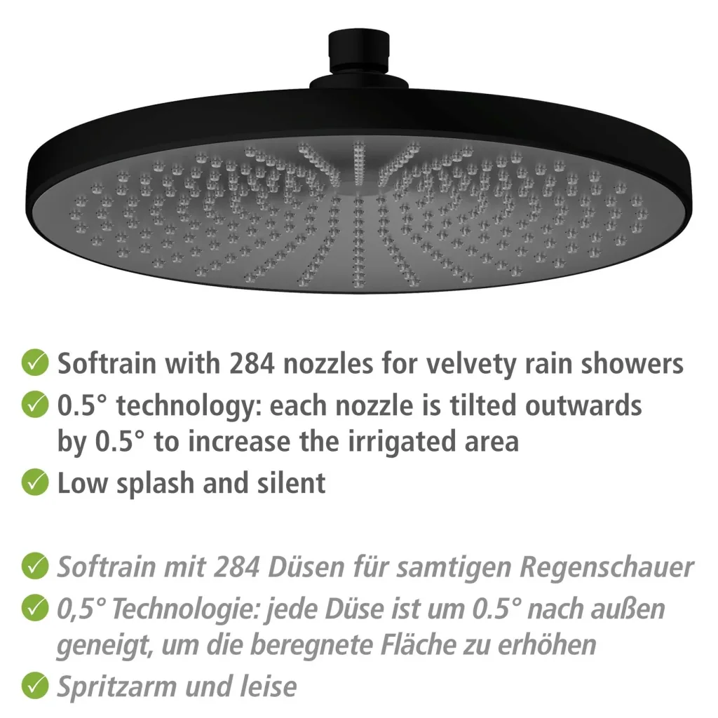 Rain shower head Ultimate Shower Black/Grey, Ø 25 cm