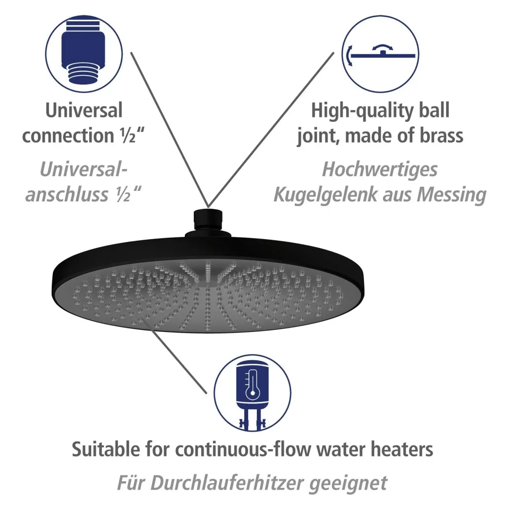 Rain shower head Ultimate Shower Black/Grey, Ø 25 cm