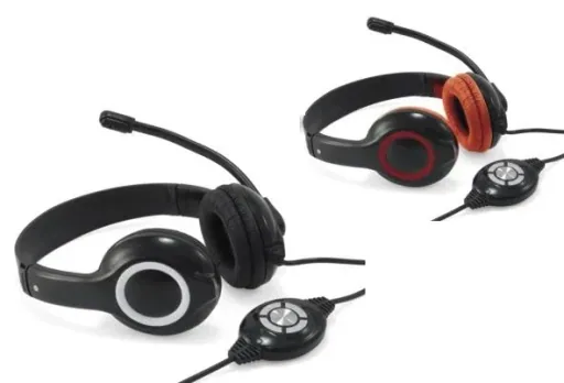 Headset USB 2m cable, microphone, remote control stereo red