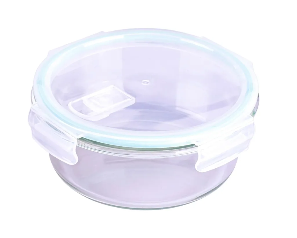 Glass food storage container with microwave lid, round, 400 ml