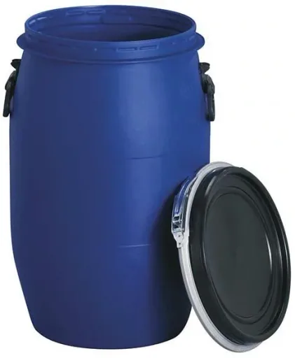 Plastic barrel with lid, clamping ring and carrying handles, PE, 60 l