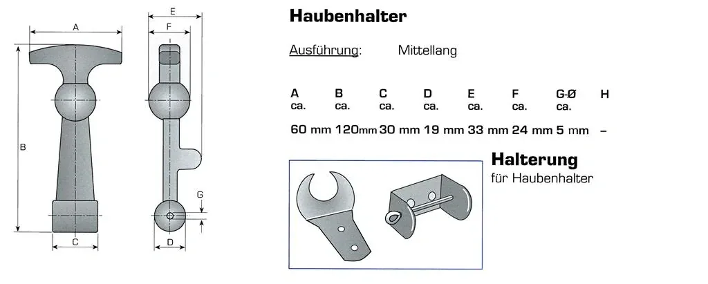 Hood holder, 120 mm long, 2 pieces