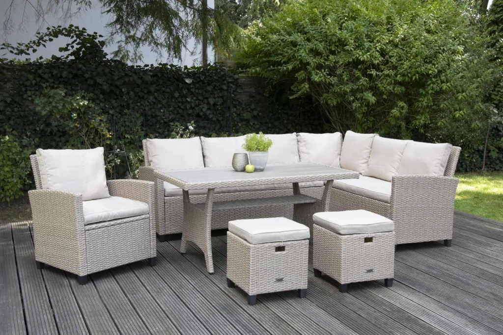Polyrattan group Madeira bicolor with light cushions