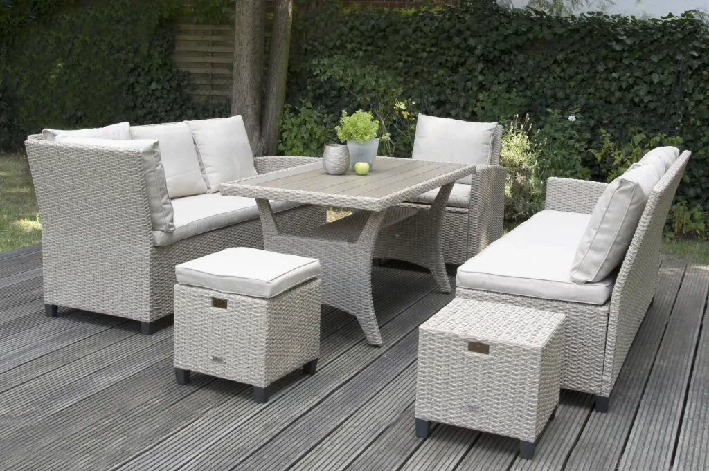 Polyrattan group Madeira bicolor with light cushions