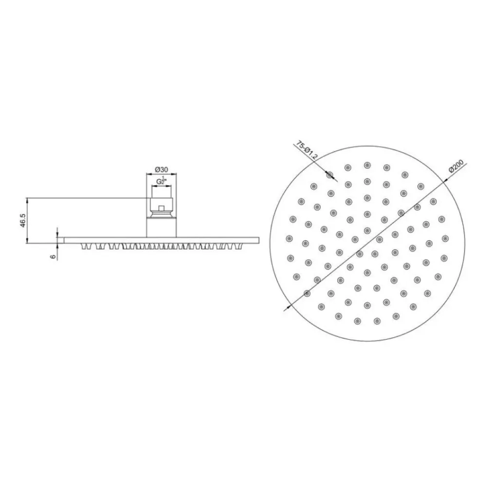 Shower head Ø 20 cm rain shower made of stainless steel with 1 jet type G1/2 individually usable
