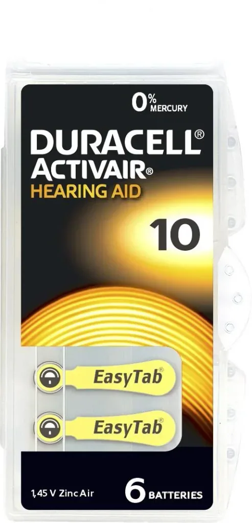 ActivAir Zinc-Air Hearing Aid Batteries Type 10 YELLOW - 6 pieces