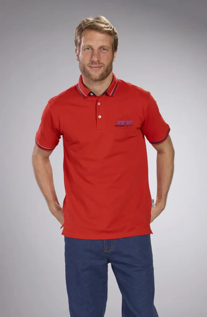 Pique polo shirt, red, size M