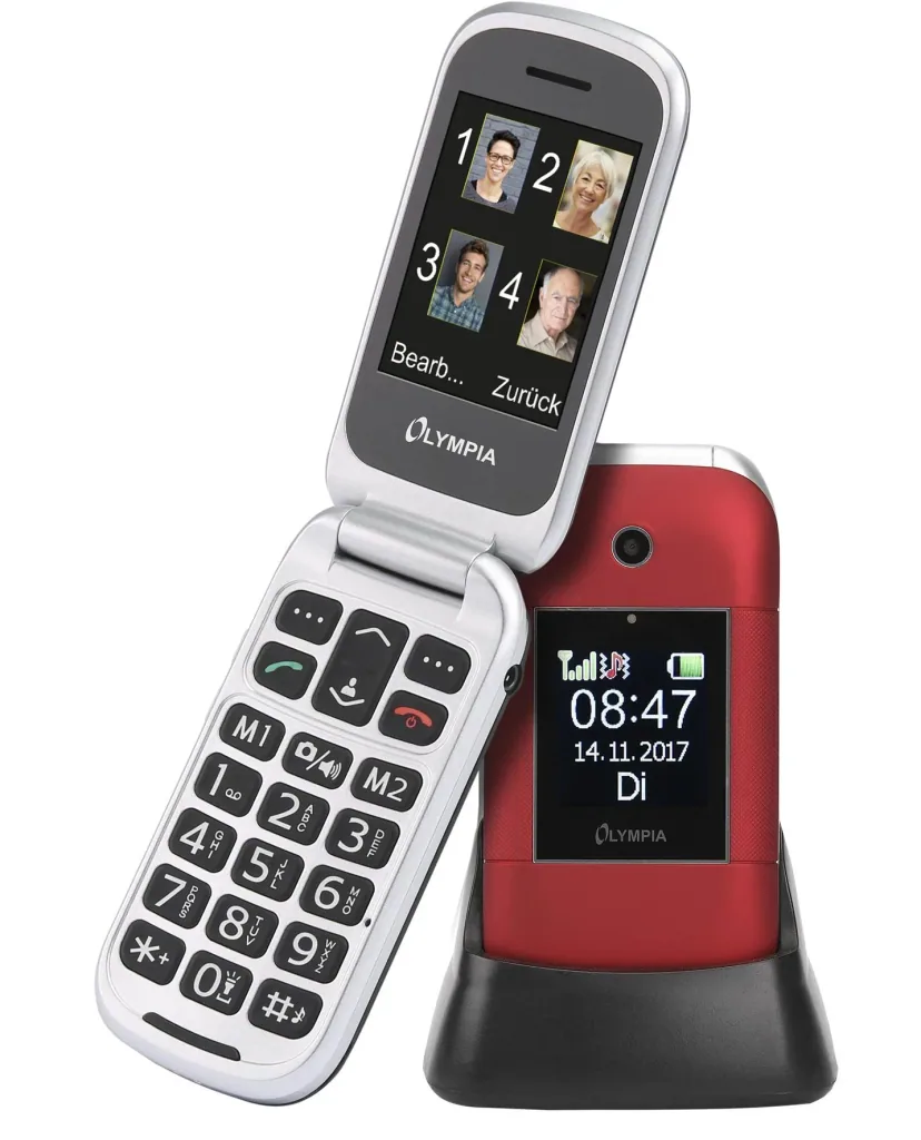 Large button clamshell phone Janus, red