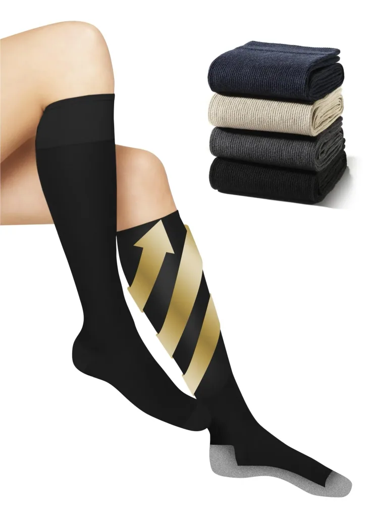 Support knee-high socks with terry cloth padding, beige, size 44/45