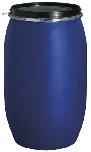 Plastic barrel with lid and clamping ring, without carrying handles, PE, 220 l