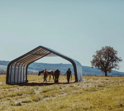 Weidetent Run-In-Shed 40,87 m² groen, 670×610 cm – open schuilplaats voor paarden & vee, weerbestendig