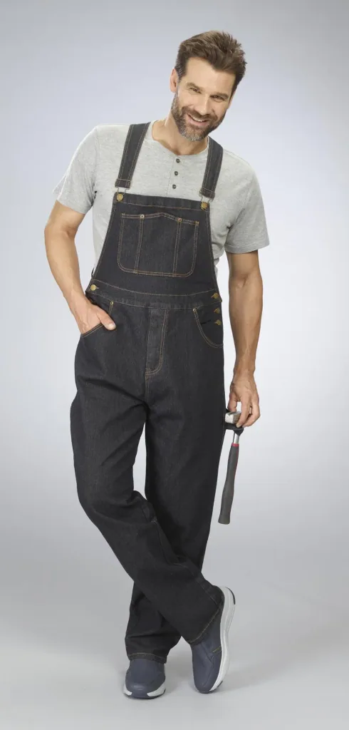 Stretch dungaree jeans, color black, size 48