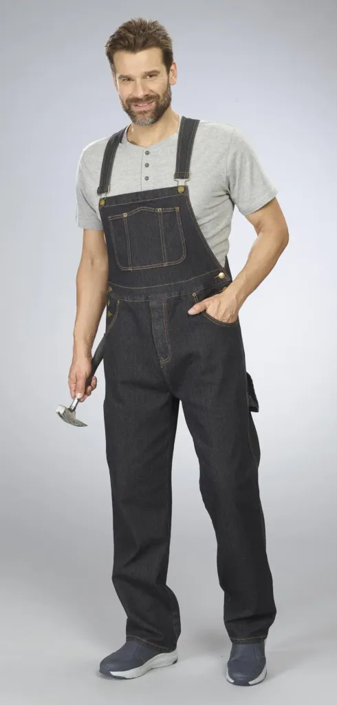 Stretch dungaree jeans, color black, size 48