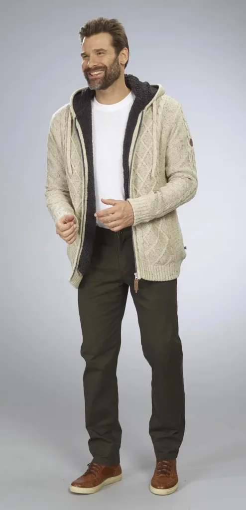 Cardigan with Berber fleece, beige/brown, size M