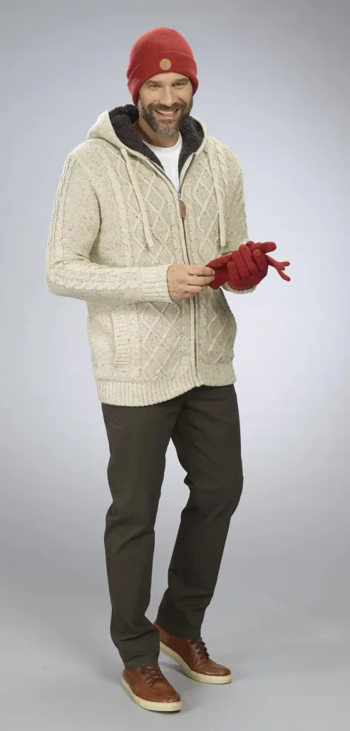 Cardigan with Berber fleece, beige/brown, size M
