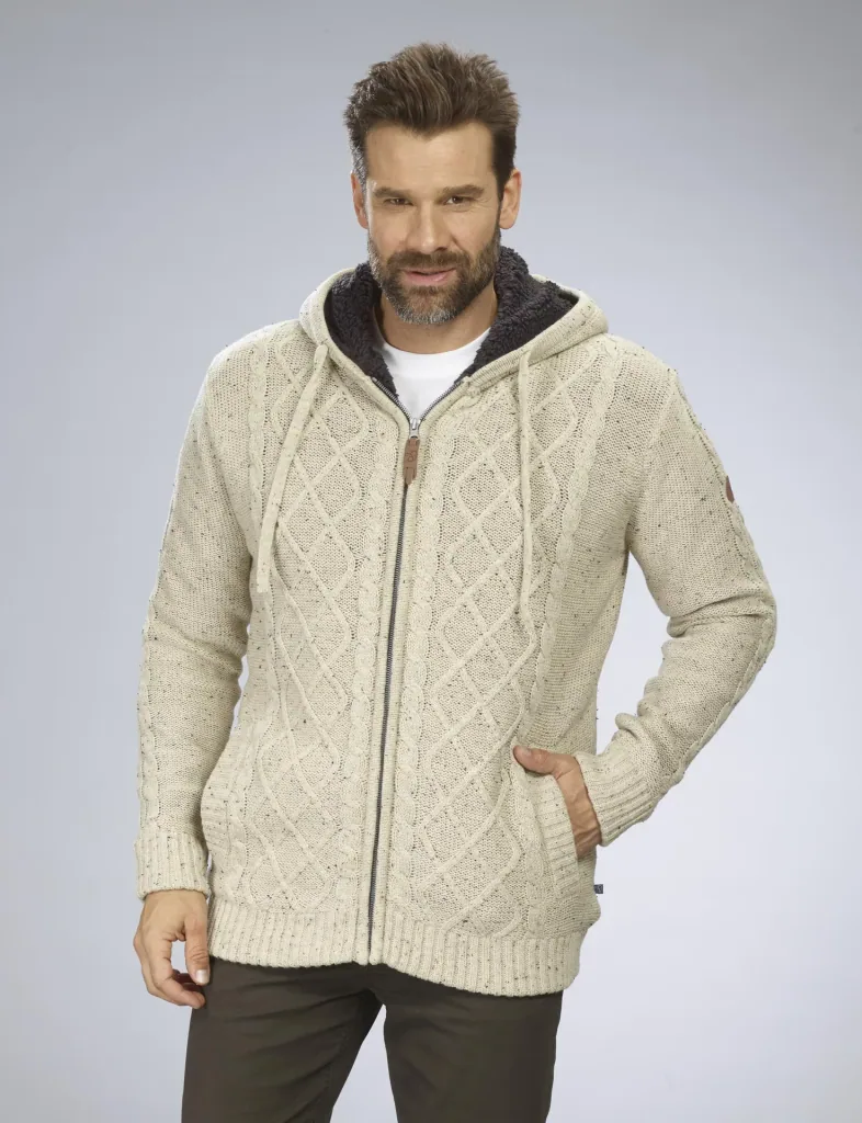 Cardigan with Berber fleece, beige/brown, size M