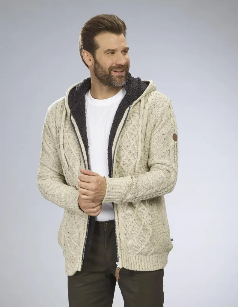 Cardigan with Berber fleece, beige/brown, size M