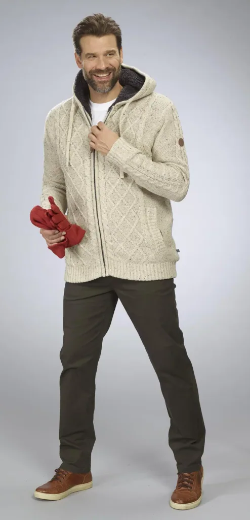 Cardigan with Berber fleece, beige/brown, size M