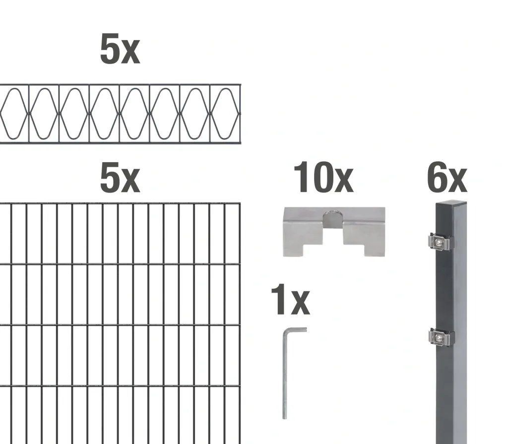 Double rod mesh fence sets anthracite with decorative element "Elegance", length: 10 m, height: 160 cm