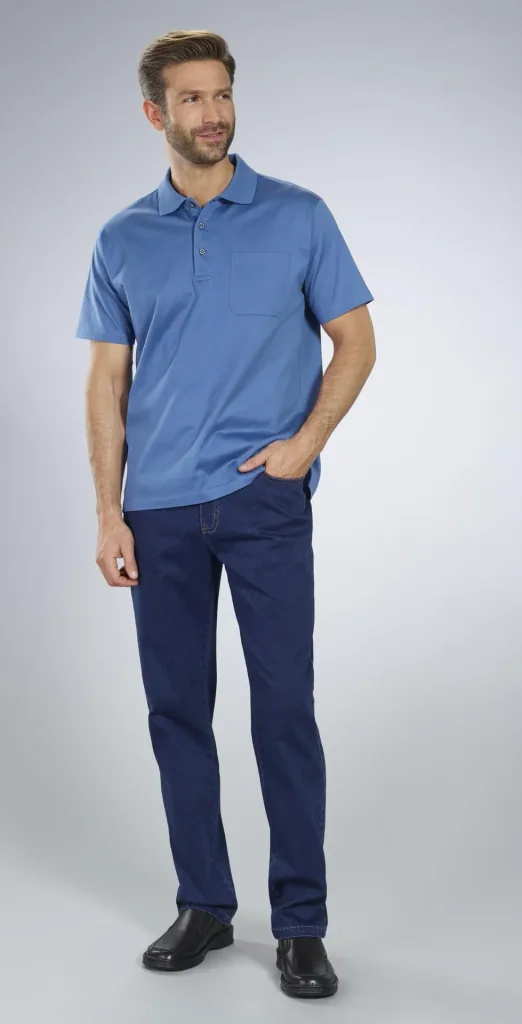 Polo shirt with button placket, color cobalt, size M
