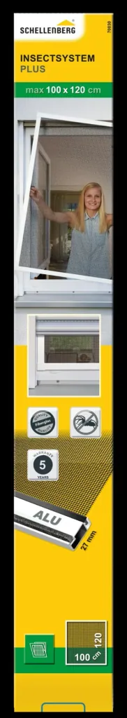 Insect screen window PLUS with aluminum frame, color white, 100 x 120 cm