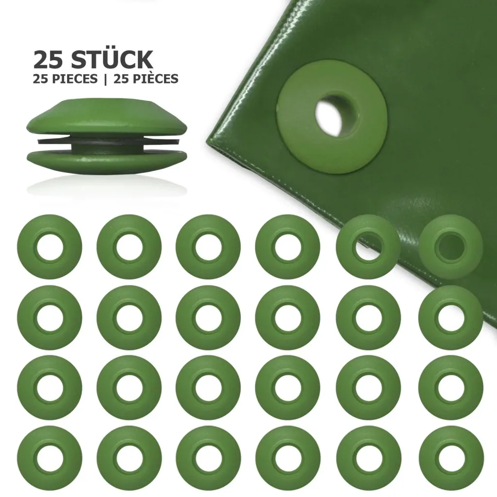 Tarpaulin eyelets, plastic, green, 25 pieces