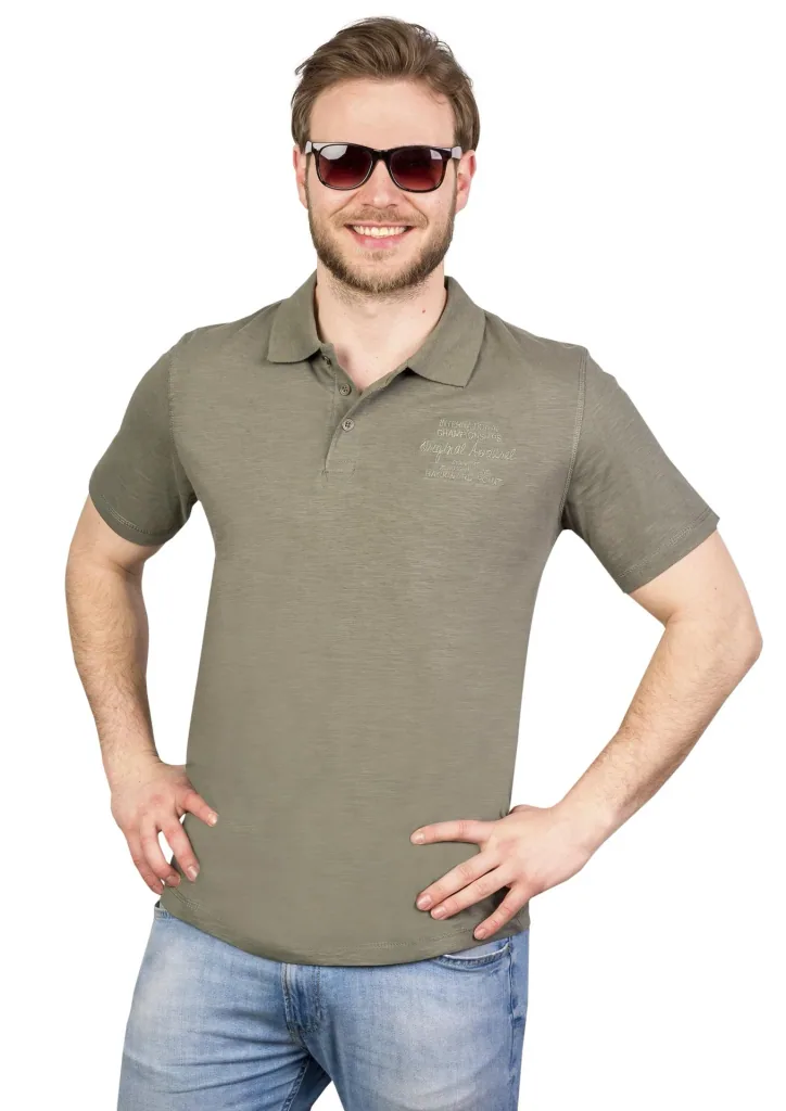 Polo shirt with button placket, color khaki, size 3XL