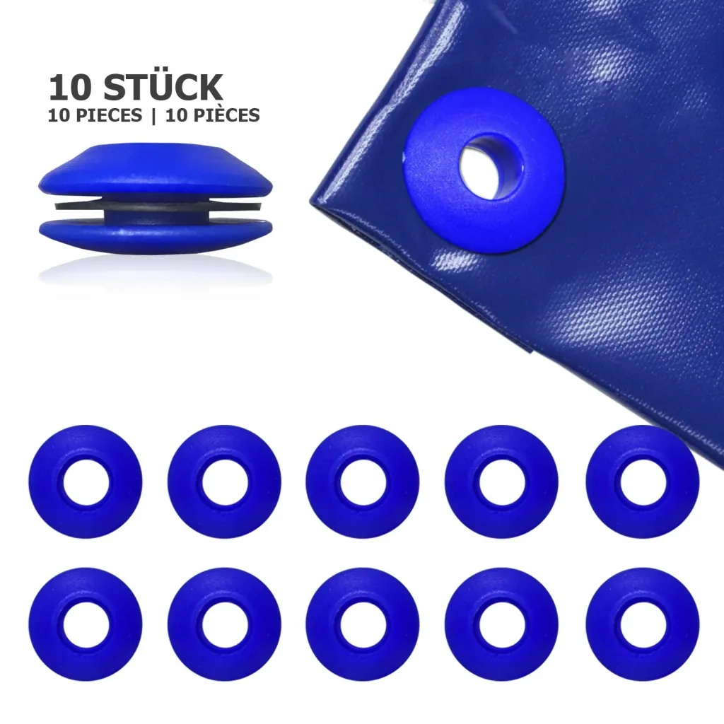 Tarpaulin eyelets, plastic, blue, 10 pieces