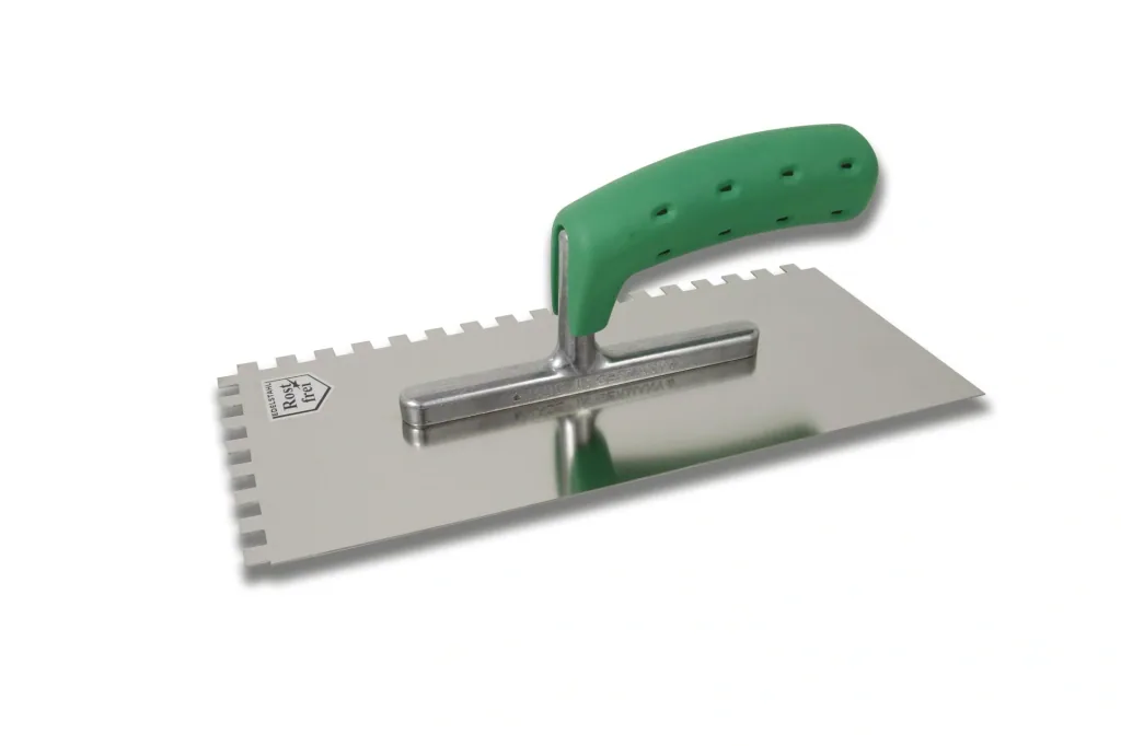 Smoothing trowel, stainless steel with soft grip, serrated, 6 x 6 mm