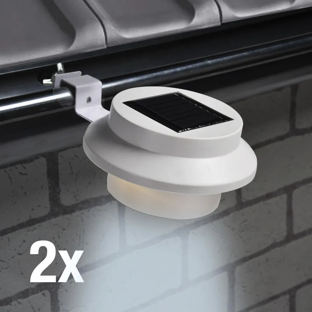 LED solar gutter lights, set of 2, white