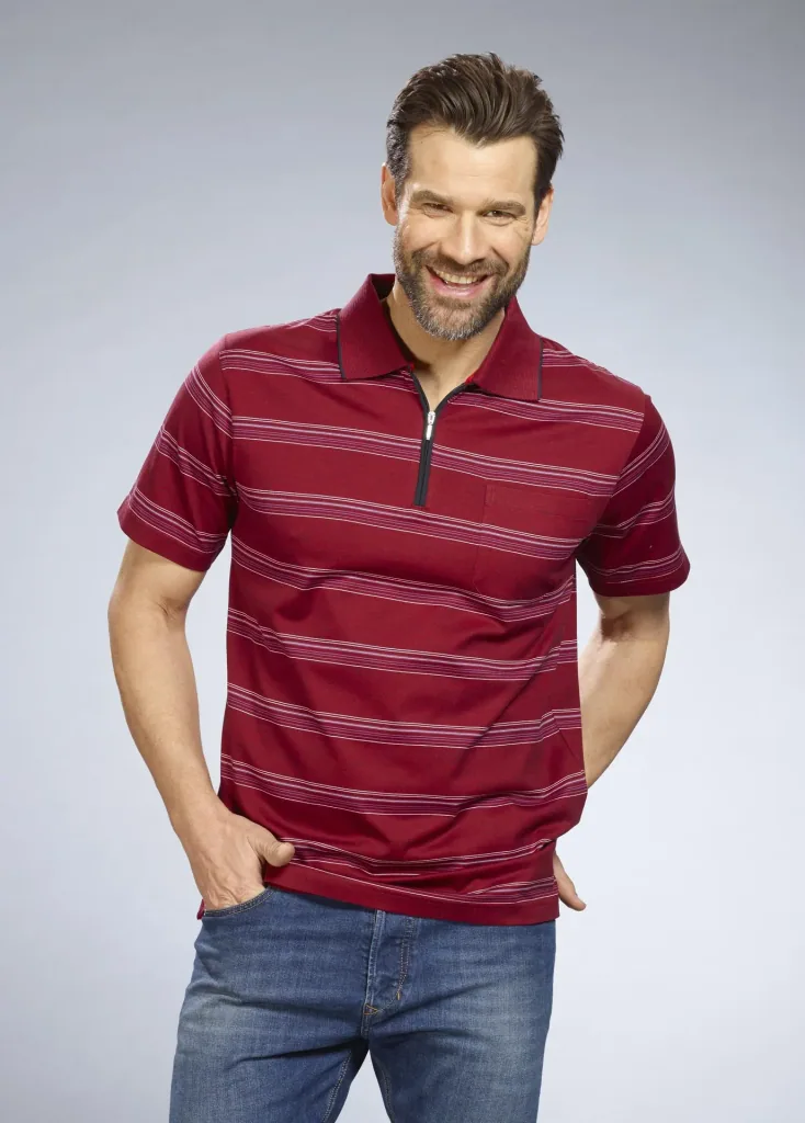 Striped polo shirt, color red, size M