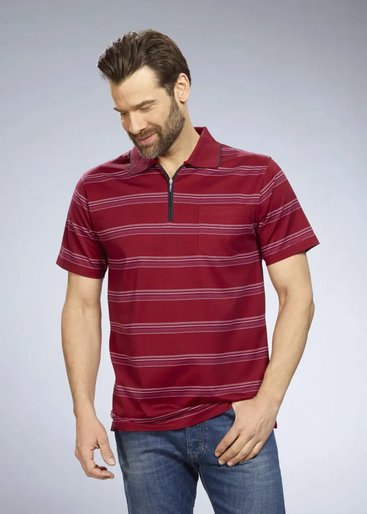 Striped polo shirt, color red, size M