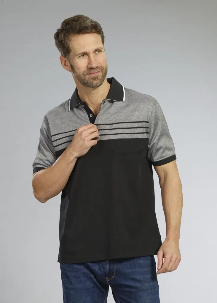 Buttoned polo shirt, color black/grey, size 3XL