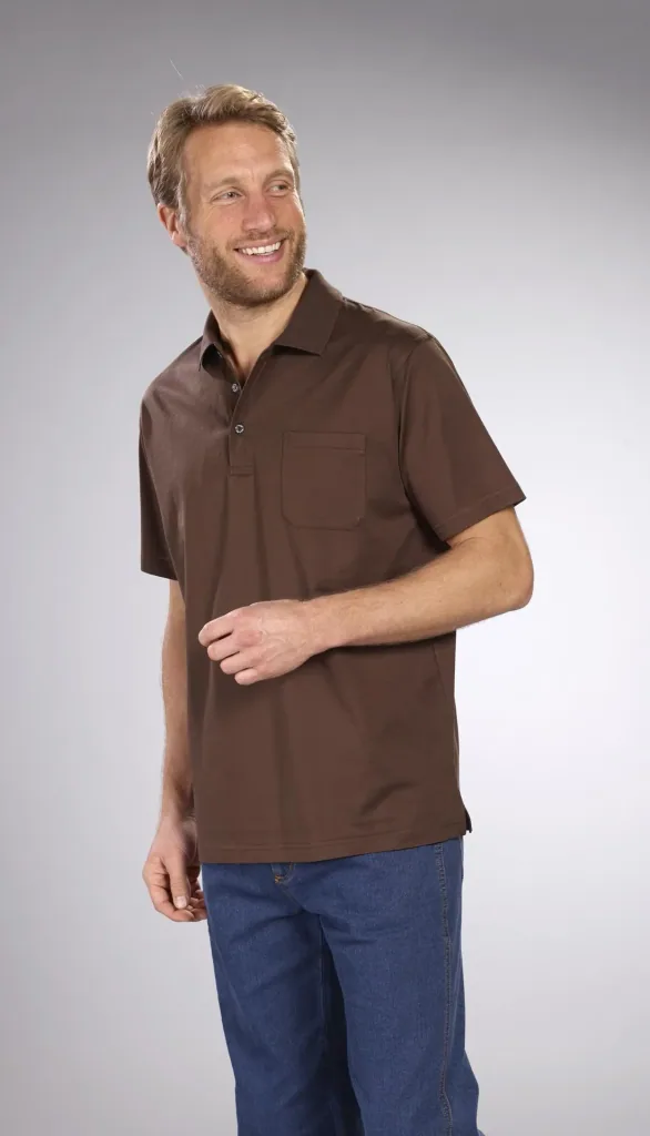 Polo shirt with button placket, color khaki, size M