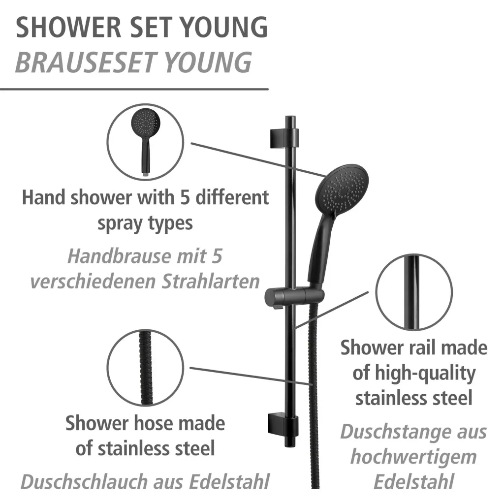 Shower set Young Black, bar length: 66 cm