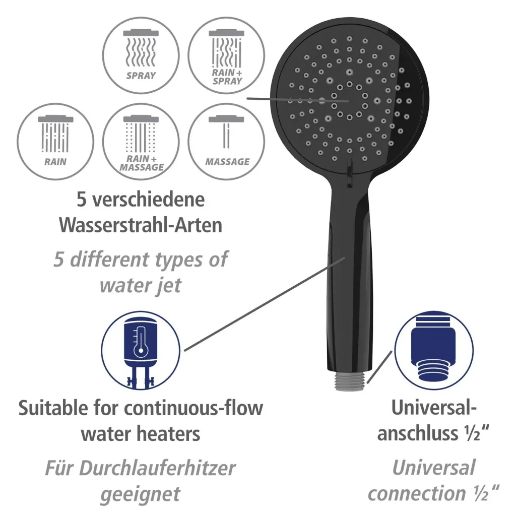 Shower set Young Black, bar length: 66 cm