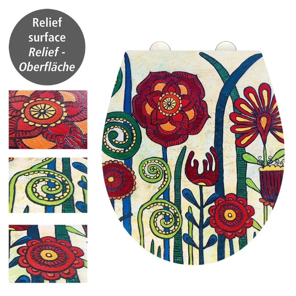 Toilet seat red Blossom, Rollin'Art toilet seat with relief surface and soft close