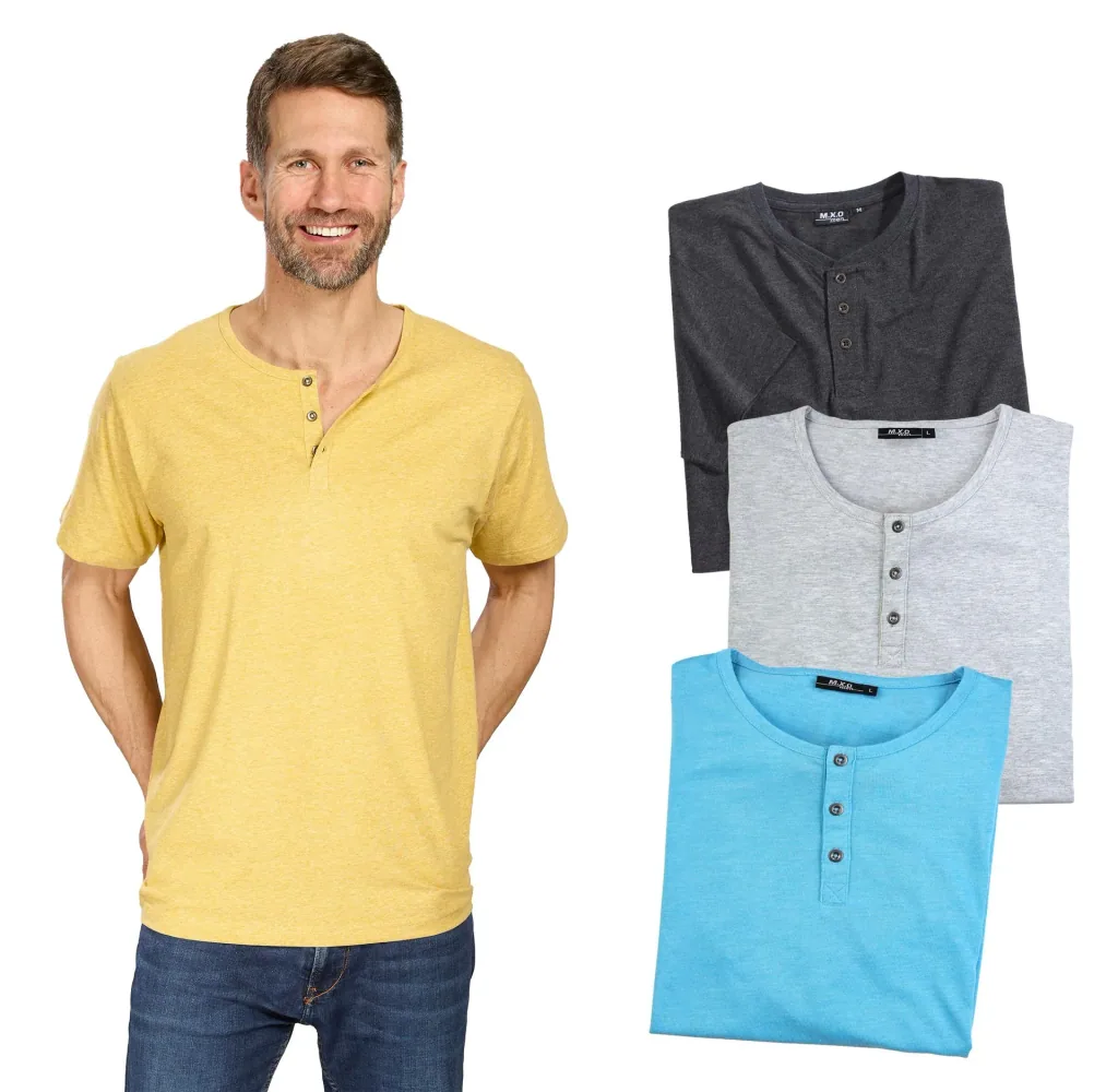 T-shirt with button placket, color yellow, size 2XL